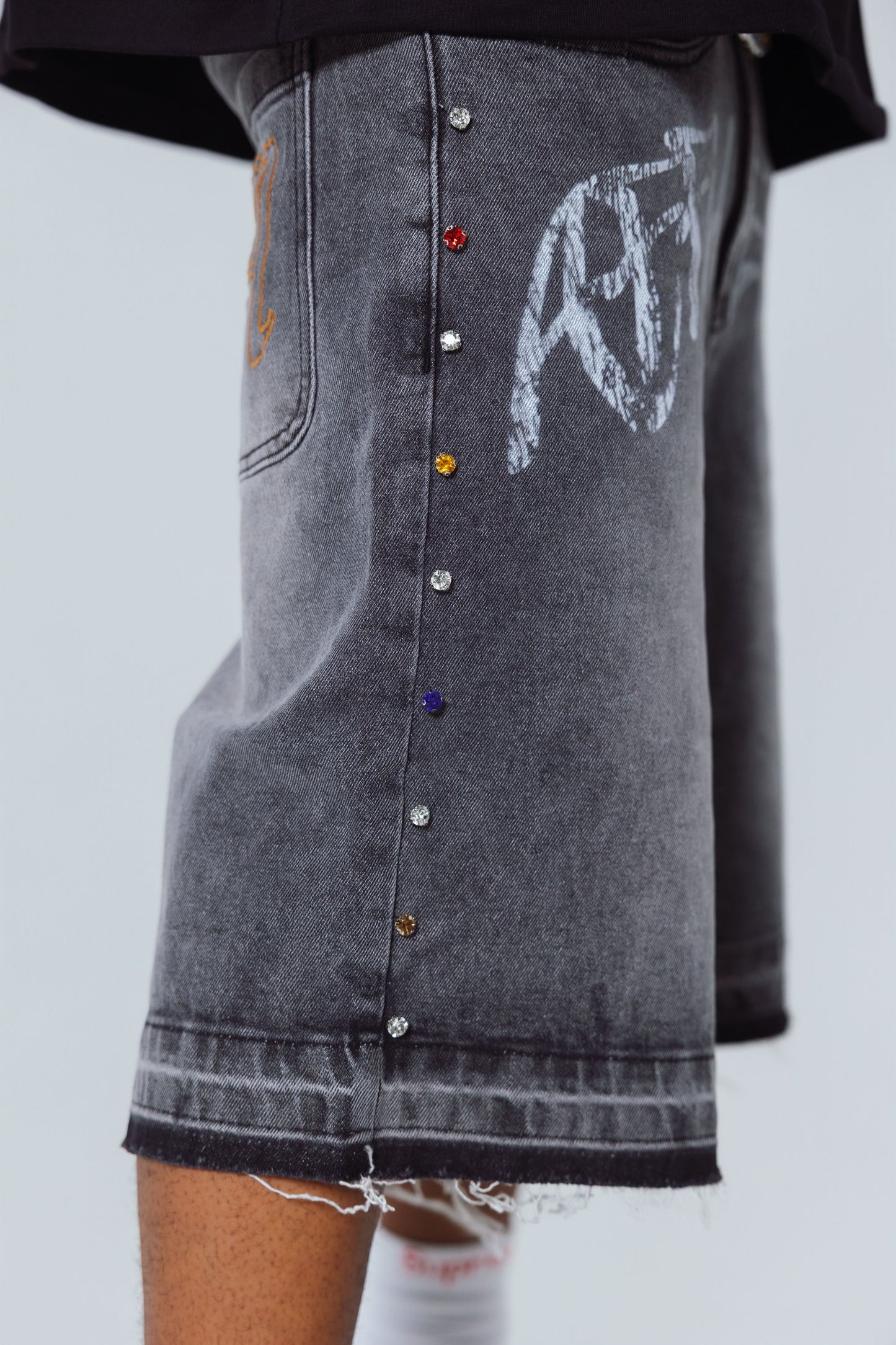 Affluent Rhinestone Jorts “Black”