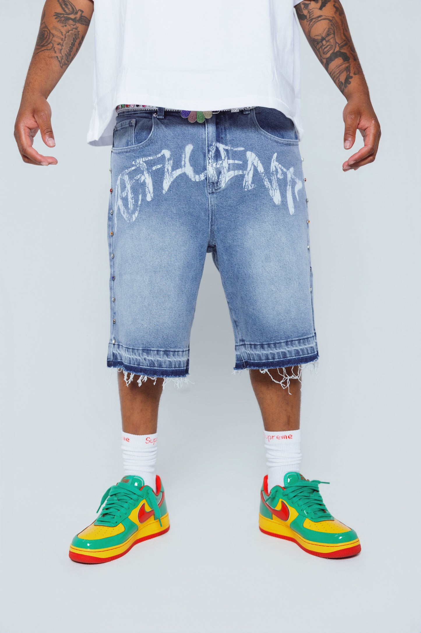 Affluent Rhinestone Jorts “Blue”