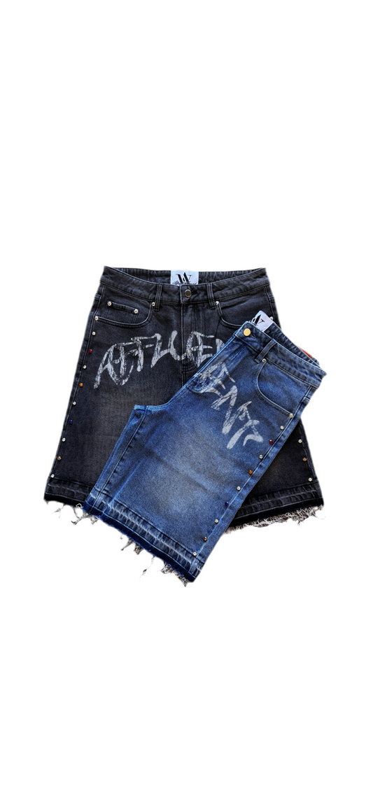 Affluent Rhinestone Jorts “Black”